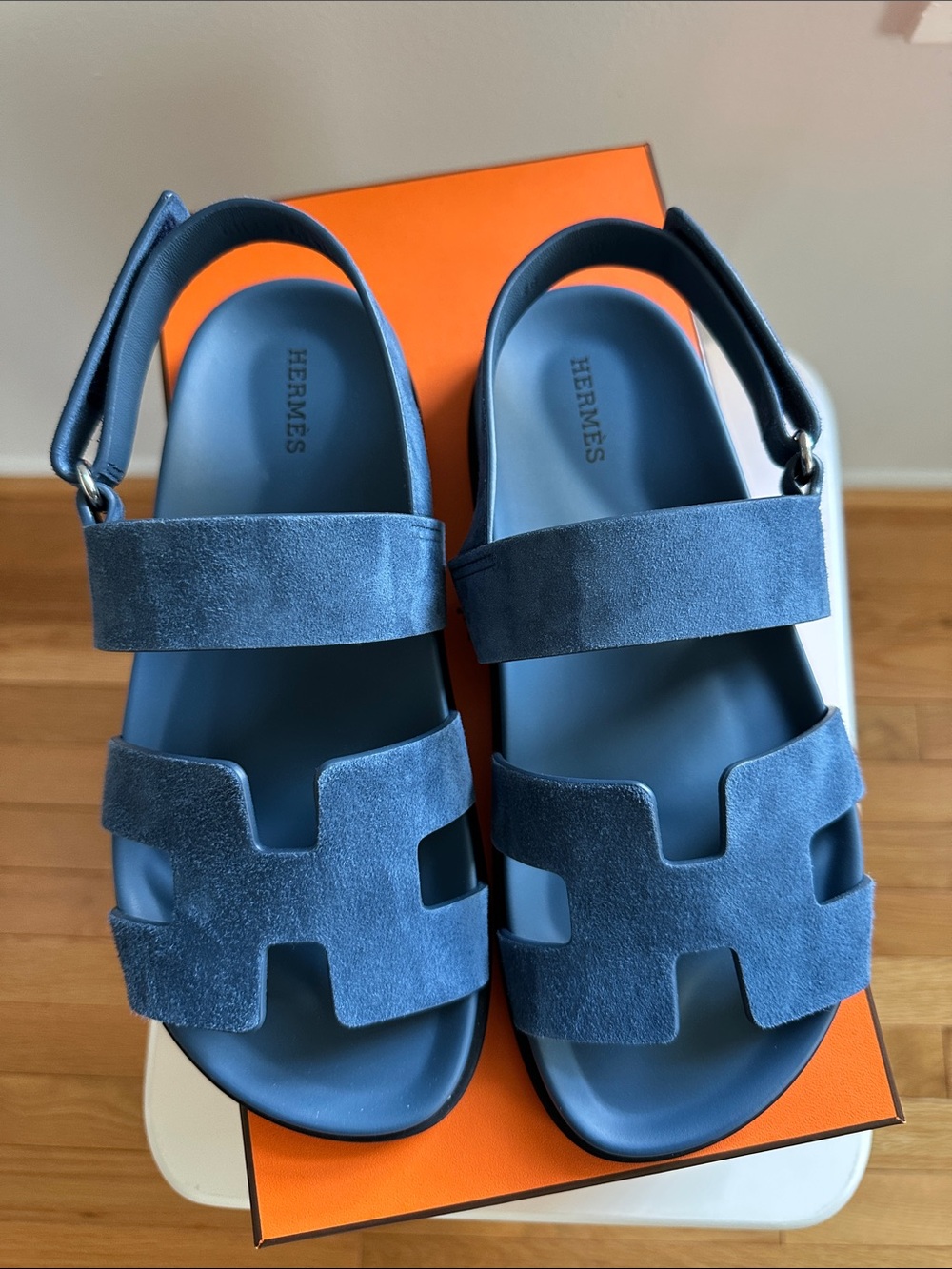 Hermes Blue Suede Genius Sandals